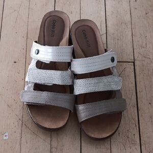 Cobb Hill by New Balance White and Tan Sandals Slip-On Comfort